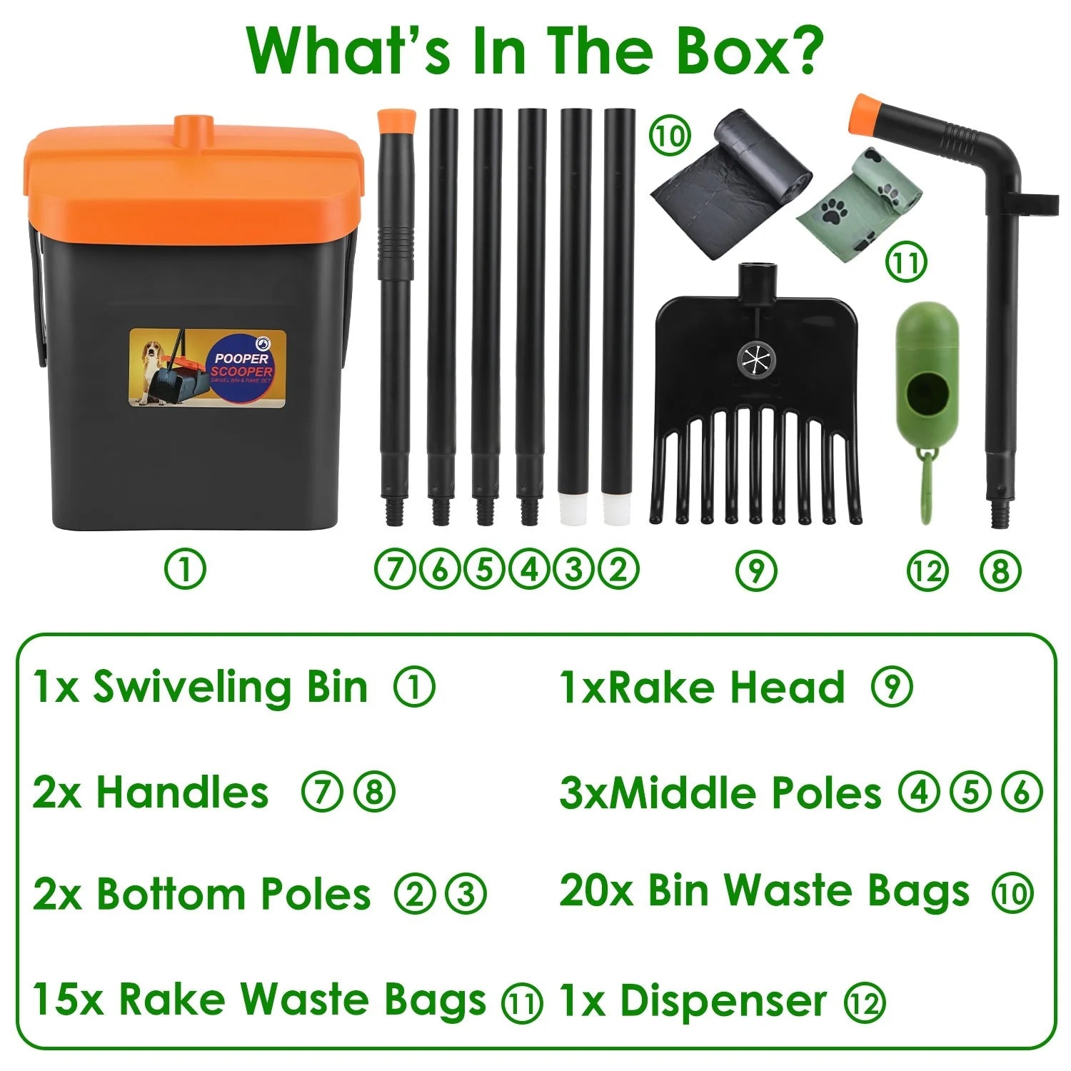 Dog Poop Shovel Tool Kit with Extra Long Handle and Waste Bag Dispenser