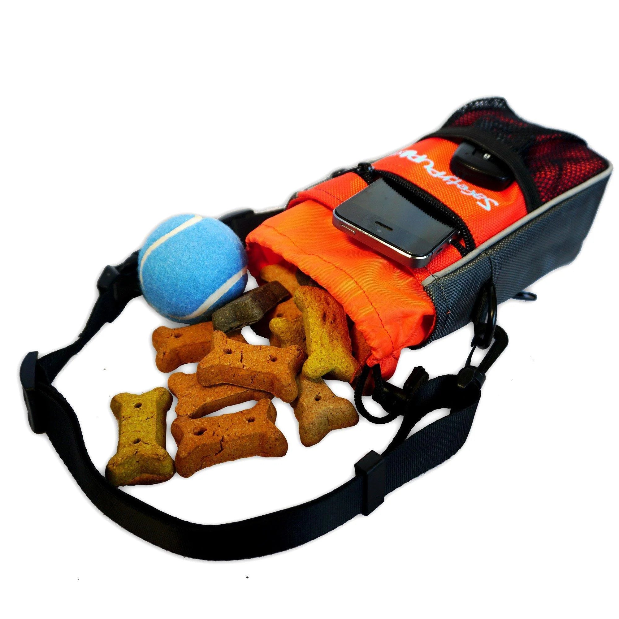 Dog Treat Pouch Orange Belt Clip or Shoulder Carry Dog Treat Training Bag