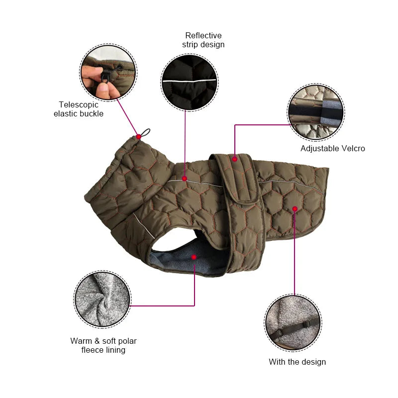 Dog Winter Coat Dog Cold Weather Coats Windproof Reflective Turtleneck Dog Vest with Harness Thick Fleece Lining Dog Jacket